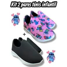 Kit 2 Pares Tênis Infantil Stitch calce fácil menina escolar promoção
