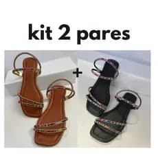 Kit dois Pares Sandália Rasteira Feminina Tira brilho coloridos
