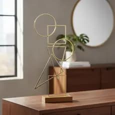 Escultura Abstrata De Metal Com Base Elementos Dourado 49cm