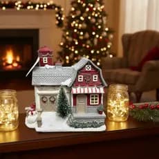 Decoração Natalina Casa Iluminada Musical De Resina 28 Cm