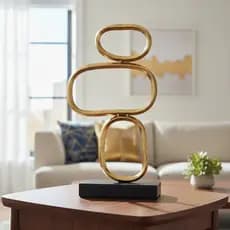 Escultura Abstrata De Metal Dourado 34,5cm De Alt. Decoração