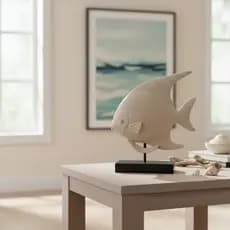 Escultura Decorativa De Resina Com Base Peixe Grande Areia