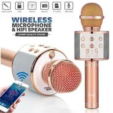 Microfone Karaokê Bluetooth Infantil WS-858 com LED Colorido – Portátil e Recarrregável