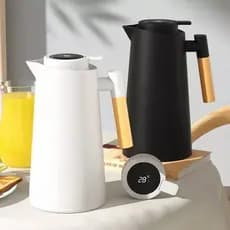 Garrafa Térmica de Café 1 Litro Inox com Display Temperatura LED Digital com Cabo de Madeira