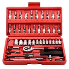 Maleta Kit Jogo De Ferramentas 46 Peças Completo Soquetes Chave Catraca Reversível