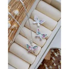 Conjunto Borboleta Semijoia Feminina – Colar e Brincos Folheados Prata Luxo Delicado Presente