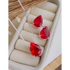 Conjunto Folheado a prata 925 - Pedra vermelha