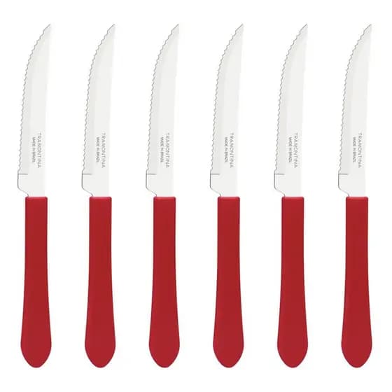 Faca Churrasco Tramontina Leme Inox Cabo Vermelho 4" (6 Unidades)