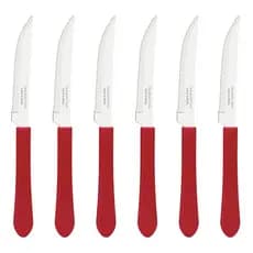 Faca Churrasco Tramontina Leme Inox Cabo Vermelho 4" (6 Unidades)