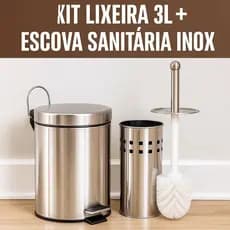 Kit Lixeira Inox Redonda Com Pedal 12L 5L e 3L + Escova Sanitária Banheiro Cozinha Cesto Lixo