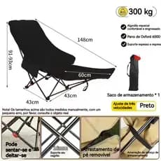 Cadeira Dobrável Grande Portátil 150kg Camping Praia Kala Cadeira Banco Banqueta Pesca Camping Praia com Apoio de Braço