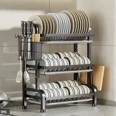 Escorredor Duplo de Louças Preto Pia Cozinha Porta Talher Escorredor Organizador de Louças Preto Aço Inoxidável Rack