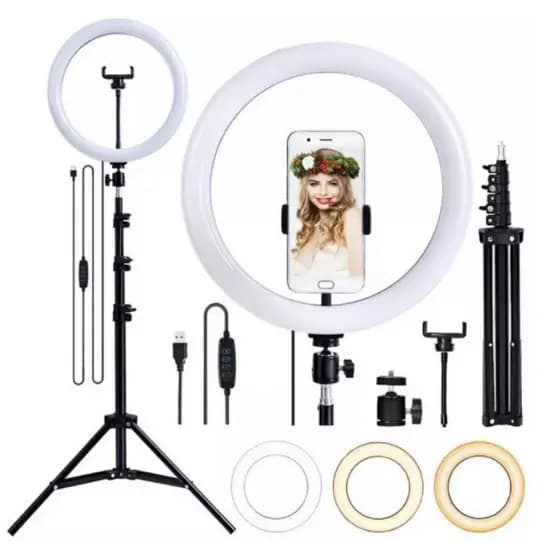 Ring Light Iluminador Anel Luz 37cm 14 Polegadas Tripé  Com Tripé De 2 Metro