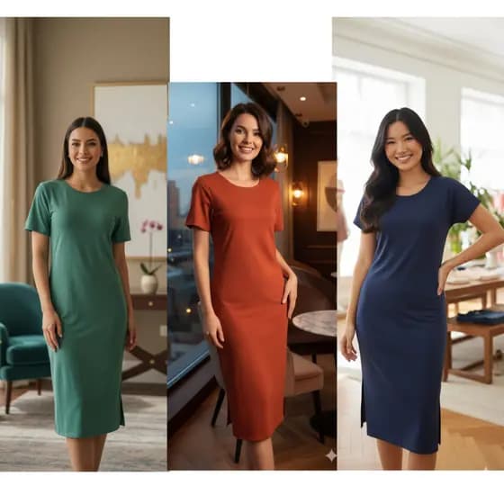 Vestido Casual Elegante Vestido feminino Midi Tecido Confortável Viscolycra Vestido Listrado e liso