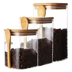 Potes Hermético de Vidro com Tampa + Colher de Bambu - Organizador Cozinha