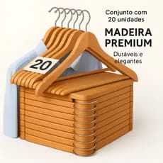 Cabide De Madeira Marfim Para Roupas Gancho Giratório Kit 20 Unidades