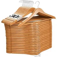 Cabide De Madeira De Roupa Adulto Marfim Calça Kit 30 Peças Envernizado Organizador De Armário