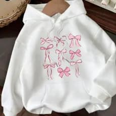 Moletom Confortável Canguru Flanelado Com Bolsos Estampa Laços Delicados Feminino Algodão Quentinho