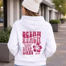 Moletom Estiloso Estampado Ocean Beach Canguru Unissex Flanelado Algodão Quentinho Com Capuz