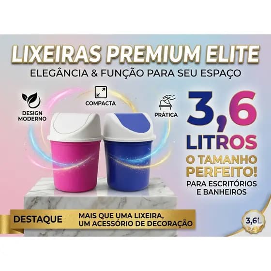 Lixeira Basculante 3,6 Litros Premium para Banheiro Cozinha Escritório com Tampa Basculante
