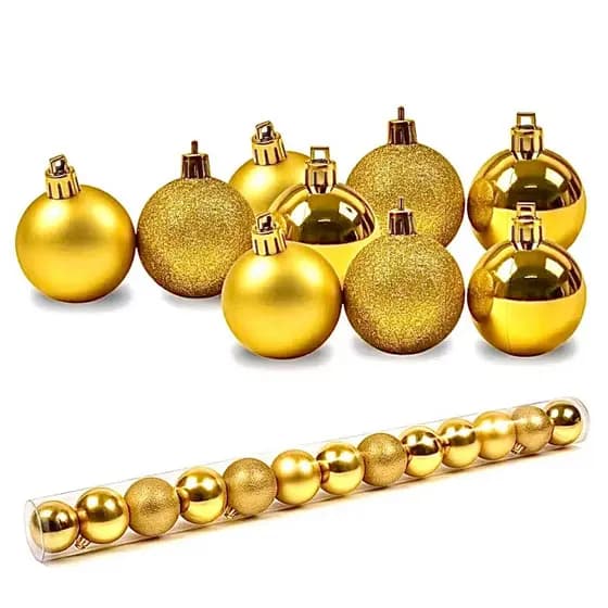 KIT COM 12 BOLAS DE NATAL DOURADA 4CM NO TUBO