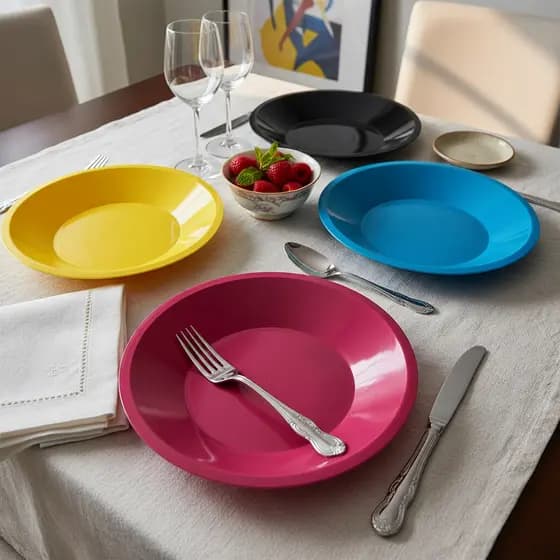 Kit Prato Redondo Colorido Para Cozinha e Festas
