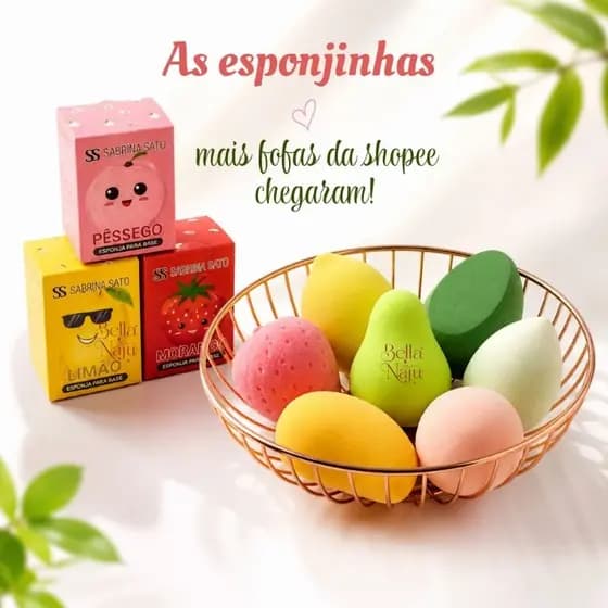 Kit Esponjas de Maquiagem Frutinhas Esponjinhas para Base e Corretivo Esponja para blush Esponja manga,