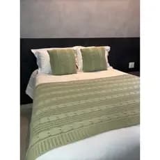 Manta de Tricot + 2 Capas de Almofada para Cama e Sofá Decoração 100% Algodão Modelo MILANO