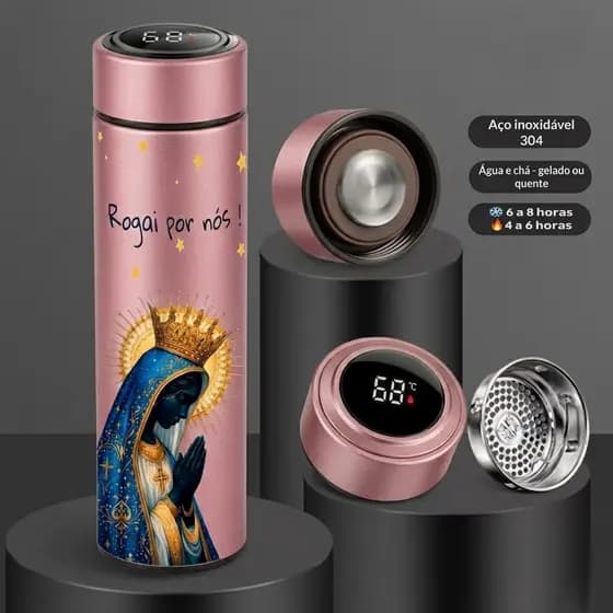 Garrafa Térmica  Nossa Senhora 500ML Com Termômetro Led