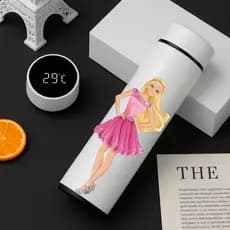 Garrafa Térmica Inox Barbie 500Ml Com Termometro Led Digital Anime Princesas