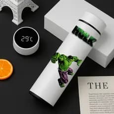 Garrafa Térmica Inox Hulk 500Ml Com Termometro Led Digital Desenho Marvel