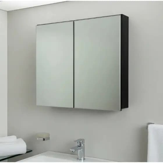 Espelho 70cm Preto Para Banheiro Armário 2 Portas Com Fundo - 100% MDF - MONTADO