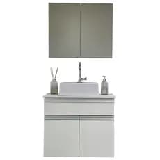 Kit Gabinete Banheiro Com Gaveta e Cuba + Aéreo com Espelho - 100% MDF - 60cm - MONTADO