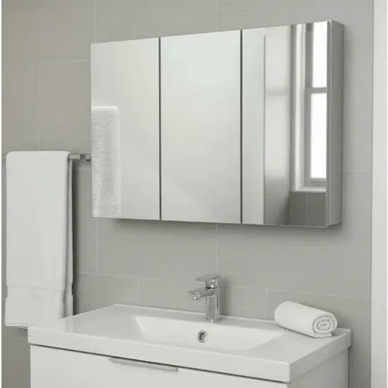 Espelho 90cm para Banheiro Armário MDF 15mm 3 Portas - Fundo Eucatex -3 Portas - MONTADO