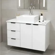 Balcão Gabinete 80cm Banheiro Com Cuba 100% MDF - 3 Gavetas ESQUERDA - MONTADO