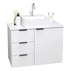 Balcão Gabinete 70cm Banheiro Com Cuba 100% MDF - 3 Gavetas ESQUERDA - MONTADO