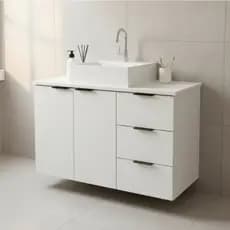 Balcão Gabinete 80cm Banheiro Com Cuba 100% MDF - 3 Gavetas DIREITA - MONTADO