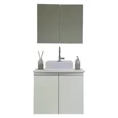 Kit Gabinete Banheiro Com Cuba + Aéreo com Espelho - 100% MDF - 60cm - MONTADO