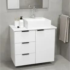 Balcão Gabinete 60cm Banheiro Pisa Com Cuba 100% MDF - 3 Gavetas Esquerda - MONTADO