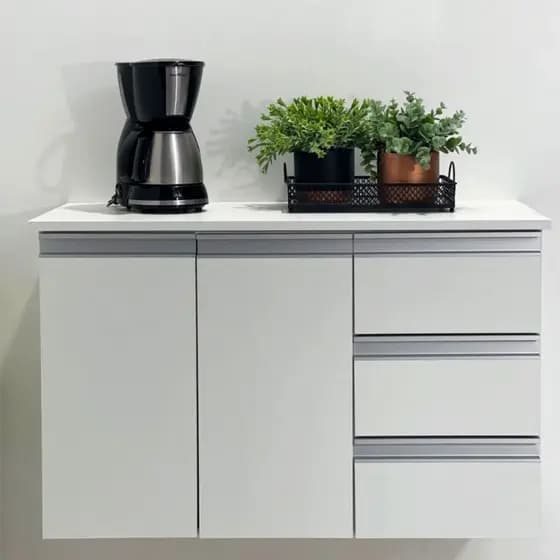 Aparador 80cm Buffet - Cantinho do Café - Suspenso - 3 Gavetas - 2 Portas  - 100% MDF - MONTADO