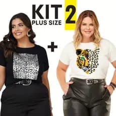 Conjunto 2 Tshirt Feminina Blusa Casual Plus Size Moda Blogueira