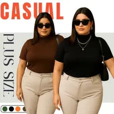 Blusa Gola Alta 3/4 Manga Curta Viscolycra Plus