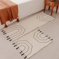 Kit Tapete + Passadeira Bordado Artesanal 100% Algodão Elegância Conforto e Qualidade Para Seu Lar