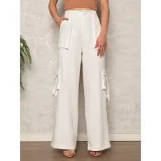 Calça Cargo Feminina Pantalona Com Bolso