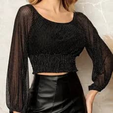 Cropped De Manga Tule Com Bojo de Brilho