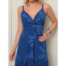 Vestido Longo de Viscose Com flor 05