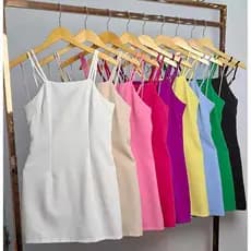 Vestido curto com dois alça alfaiataria moda feminina