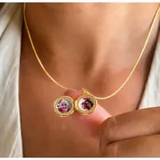 Mini Relicário Personalizado Ouro 18K Banhado com Foto Colar Porta Retrato