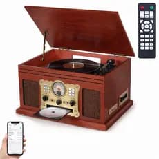 VEDO 10 in 1 Bluetooth Record Player, 3-Speed Turntable for Vinyl with Speakers, LP to MP3 Converter, CD, Cassette Playe