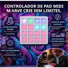 M-VAVE SK-16 SMC-PAD Pocket Pad Controlador MIDI portátil sem fio com 16 pads Teclado de percussão adequado Interface